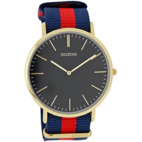 OOZOO Vintage 44mm Goldplated Blue Red Nato strap C6922